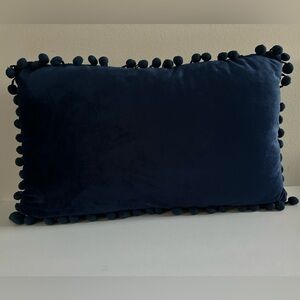 Navy Blue Velvet 19 x 11 Decorative Pillow Covers With Pom Pom Trim Set of 2